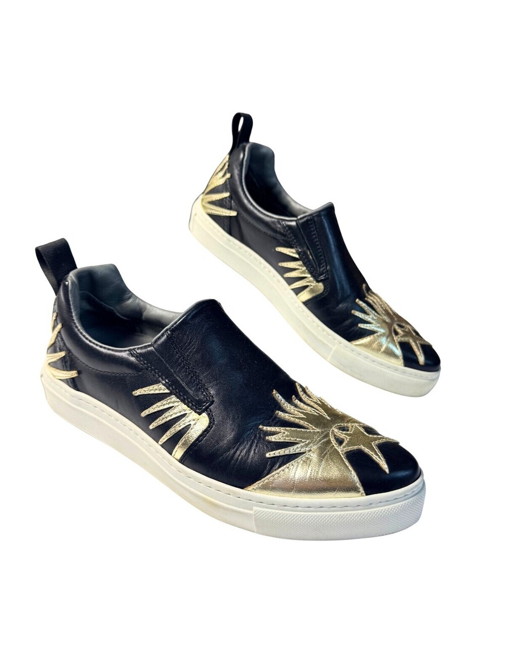 MSGM Black Gold Leather Slip On Sneakers Made in Italy Size 35